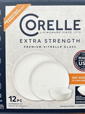 Corelle White 12-Piece Dinnerware Set - Extra Strength
